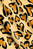 Yellow Casual Love Print Contrast U Neck One Step Skirt Dresses