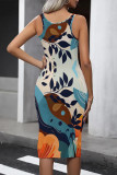Multicolor Casual Floral U Neck One Step Skirt Dresses