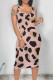 Pink Casual Animal Print Print U Neck One Step Skirt Dresses
