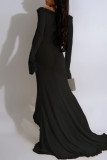 Black Sexy Solid Hollowed Out Patchwork Off the Shoulder Long Dresses