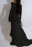 Rose Red Sexy Solid Hollowed Out Patchwork Off the Shoulder Long Dresses