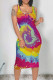 Multicolor Casual Gradient Contrast U Neck One Step Skirt Dresses