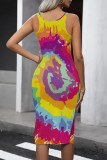 Multicolor Casual Gradient Contrast U Neck One Step Skirt Dresses