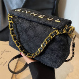 Blue Casual Simplicity Letter Plaid Chains Texture Bags