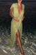 Green Sexy Solid Hollowed Out Patchwork See-through Mesh V Neck Long Dresses