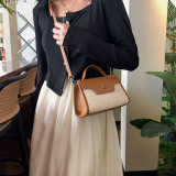 Brown Casual Simplicity Solid Patchwork Weave Bags