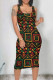 Black Casual Geometric Print Contrast U Neck One Step Skirt Dresses