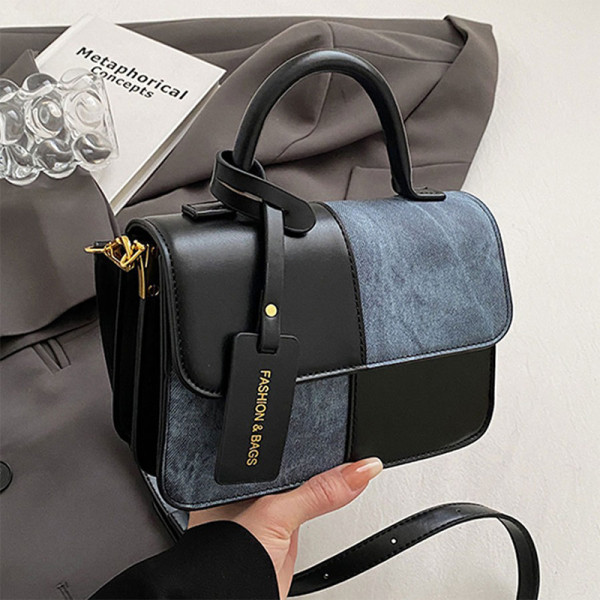 Black Daily Simplicity Solid Patchwork Contrast Bags