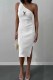 White Sexy Letter Embroidered One Shoulder One Step Skirt Dresses
