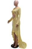 Rose Red Sexy Solid Hollowed Out Patchwork Off the Shoulder Long Dresses