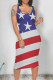 Blue Casual The stars American Flag Print Contrast U Neck One Step Skirt Dresses