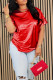 Red Casual Solid Patchwork O Neck T-Shirts
