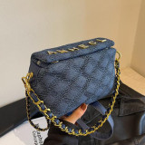 Blue Casual Simplicity Letter Plaid Chains Texture Bags
