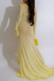 Yellow Sexy Solid Hollowed Out Patchwork Off the Shoulder Long Dresses