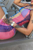 Multicolor Sexy Color Block Hollowed Out Patchwork See-through Swimwears Cover Up