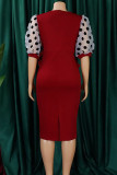 Yellow Elegant Dot Patchwork Slit V Neck A Line Dresses
