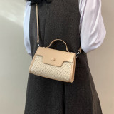 Brown Casual Simplicity Solid Patchwork Weave Bags