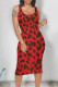 Red Casual Animal Print Print U Neck One Step Skirt Dresses