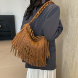Brown Casual Daily Solid Tassel Bags