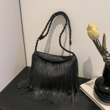 Black Casual Daily Solid Tassel Bags