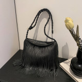 Deep Coffee Casual Daily Solid Tassel Bags