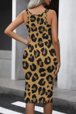 Leopard Print Casual Print Leopard U Neck One Step Skirt Dresses