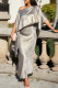 Grey Celebrities Solid Patchwork Slit Off the Shoulder Long Sleeve Two Pieces