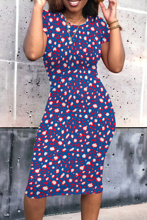 Leopard Print Street Print Patchwork O Neck Wrapped Skirt Dresses