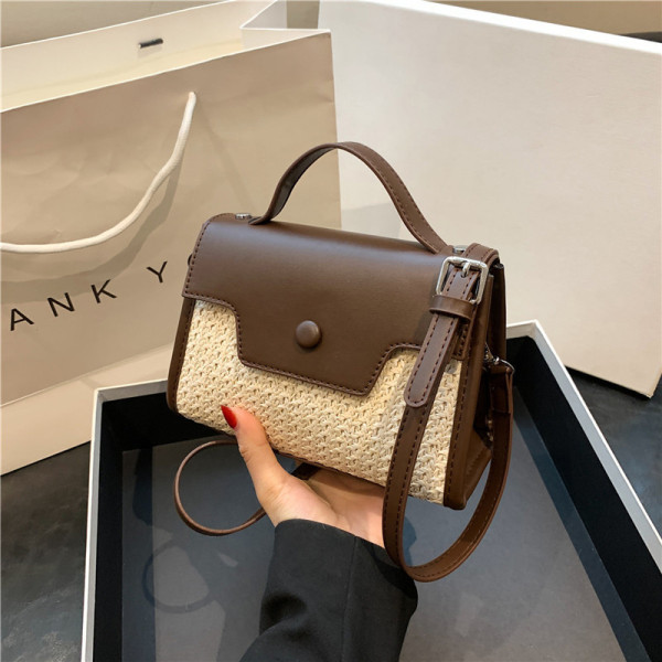 Deep Coffee Casual Simplicity Solid Patchwork Weave Bags