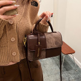 Deep Coffee Daily Simplicity Solid Patchwork Contrast Bags