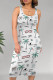 White Casual Print Patchwork U Neck Wrapped Skirt Dresses