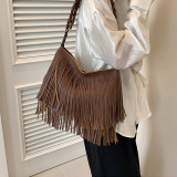 Deep Coffee Casual Daily Solid Tassel Bags