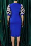 Yellow Elegant Dot Patchwork Slit V Neck A Line Dresses