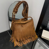 Deep Coffee Casual Daily Solid Tassel Bags