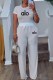 Cream White Casual Print Letter O Neck Short Sleeve Two Pieces