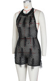 White Sexy Solid Tassel Hollowed Out Patchwork See-through O Neck Skinny Rompers