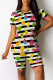 White Casual Print Patchwork O Neck Short Sleeve Two Pieces
