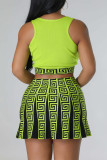 Green Sweet Print Patchwork U Neck Sleeveless Two Pieces