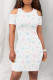 White Blue Red Elegant Butterfly Print Hollowed Out Patchwork O Neck Wrapped Skirt Dresses