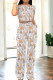 Orange Gray Casual Print Patchwork O Neck Short Sleeve Two Pieces