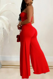 Orange Elegant Solid Hollowed Out Patchwork Strapless Regular Jumpsuits