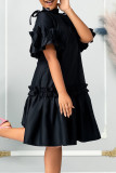 Red Elegant Solid Patchwork Stringy Selvedge Mandarin Collar A Line Dresses