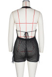 White Sexy Solid Tassel Hollowed Out Patchwork See-through O Neck Skinny Rompers