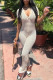 White Street Solid Hollowed Out Patchwork Buckle V Neck Skinny Jumpsuits