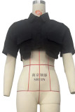 White Casual Solid Patchwork Pocket Buckle Shirt Collar Tops