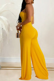 Orange Elegant Solid Hollowed Out Patchwork Strapless Regular Jumpsuits