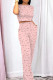 Pink Casual Print Patchwork O Neck Short Sleeve Two Pieces