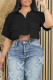 Black Casual Solid Patchwork Pocket Buckle Shirt Collar Tops