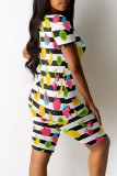 White Casual Print Patchwork O Neck Short Sleeve Two Pieces