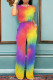 Rainbow Color Street Gradient Patchwork Pocket O Neck Short Sleeve Two Pieces